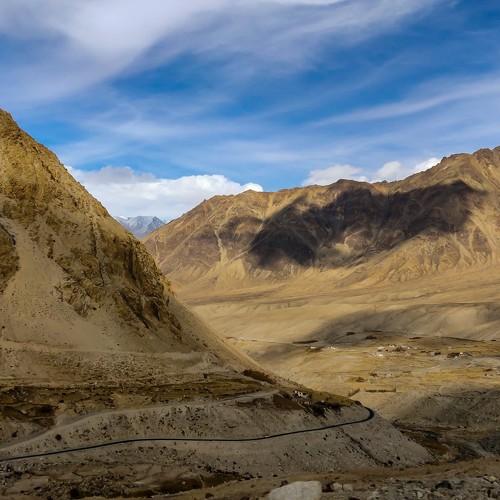 A drive-through Karakoram mountain range near to Khardong La.