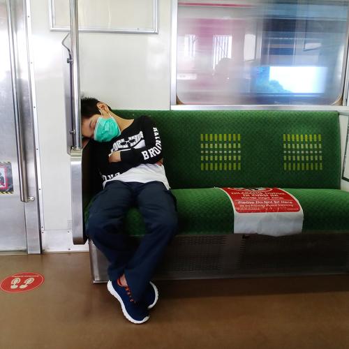 boy fell asleep on train