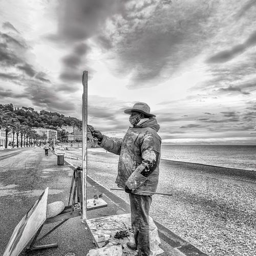 Artist is painting on the street