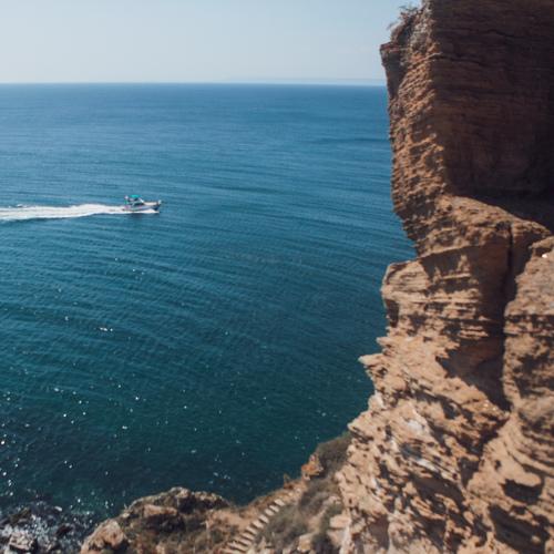 Lonely boat, traces in the sea,Bulgaria
