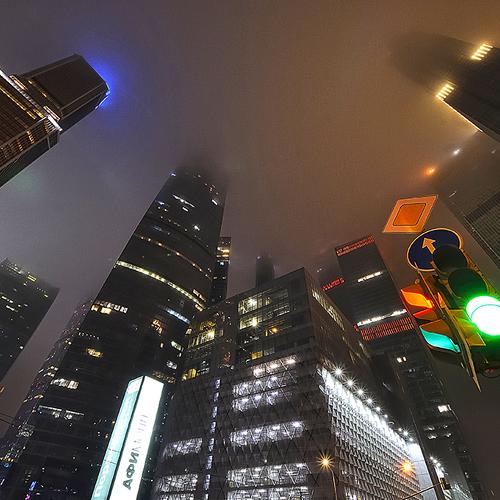 A misty evening in Moscow Downtown