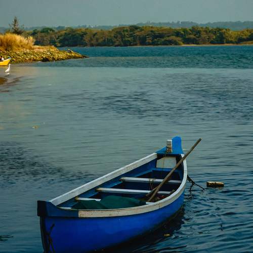 Blue boat on blue water......