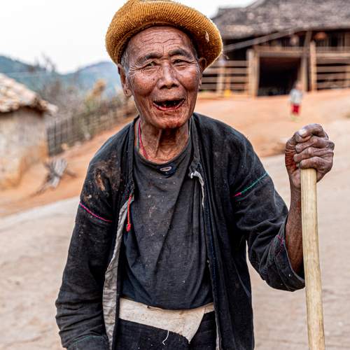 Happy elderly villager