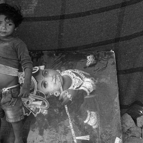 Black and white poor child