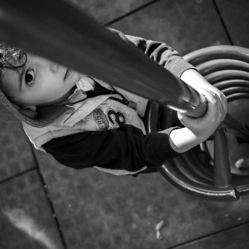 Shy baby in the park