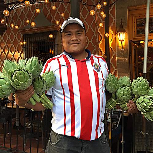Mexican artichoke street vendor