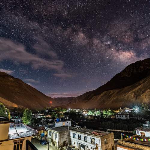 Village under galaxy