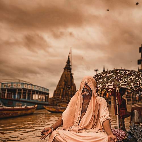 Meditation on river Bank of Ganga, Varanasi