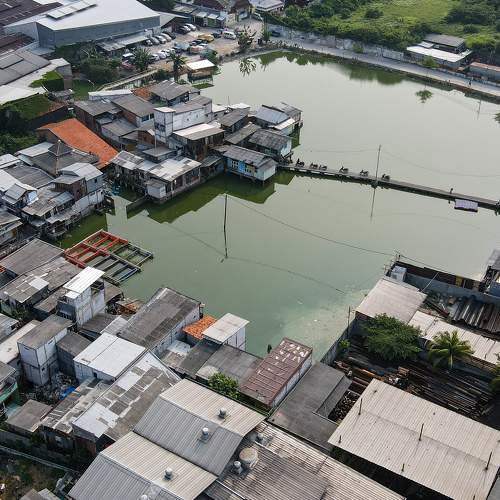 Aerial capture of Jakarta's floating village