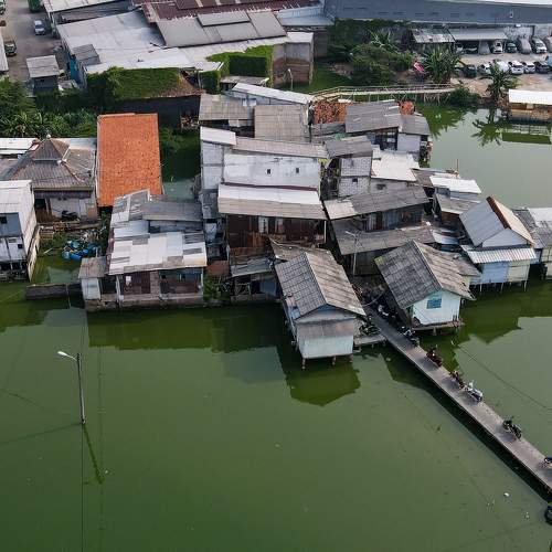 Aerial capture of Jakarta's floating village