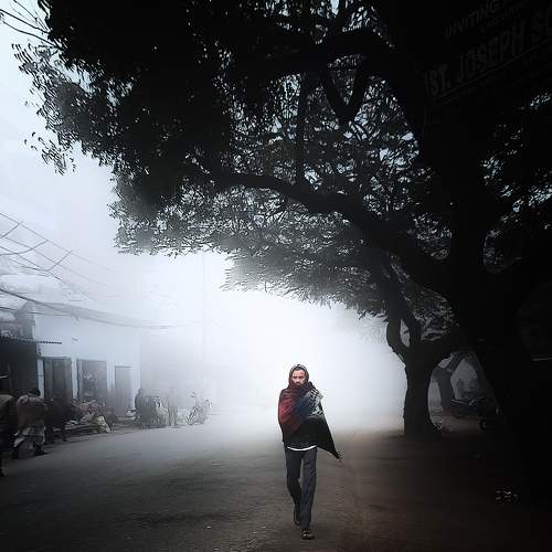 City under the fog