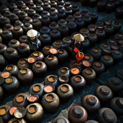 Making the traditional soy sauce