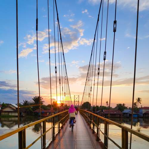 cross over the suspension bridge