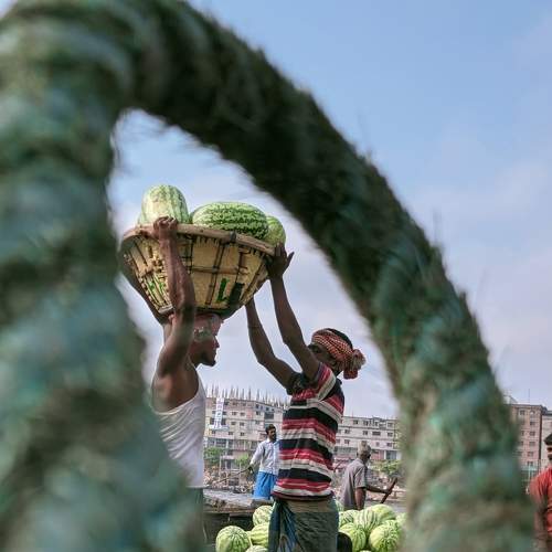 Two workers bound in one frame
