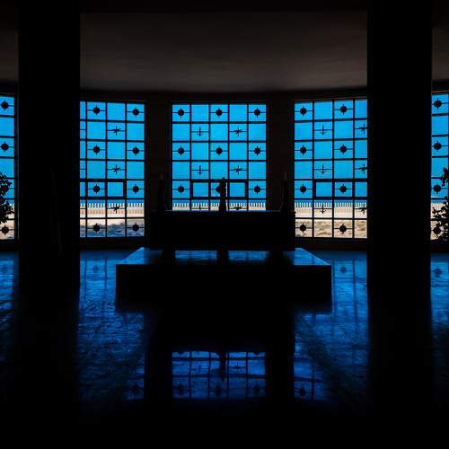 Blue silhouette ancient location