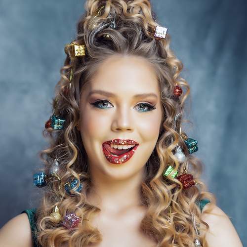 Beauty girl in Christmas tree