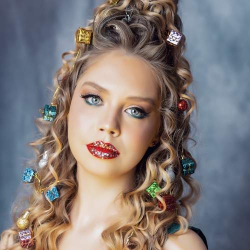 Ukrainian girl in Christmas tree