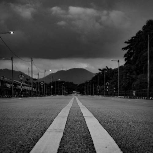straight up the hill