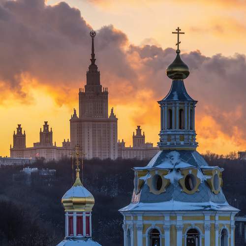 Moscow State University and Andreevsky Monastery Skyline