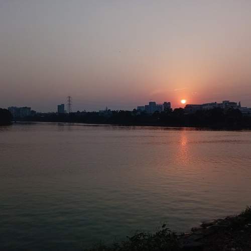 Sunset in city