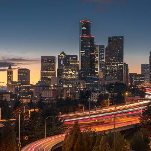 Seattle Evening Skyline Lights