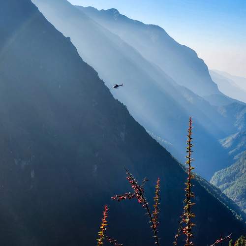 Helicopter in the Himalayan Mountains