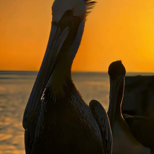 Golden Silhouette: Pelicans at Sunset