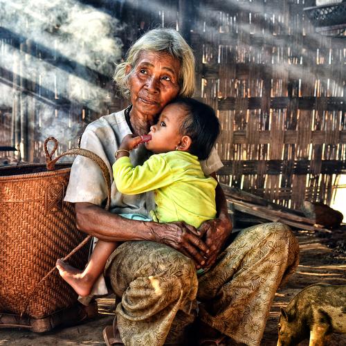 Grandmother and grandchildren