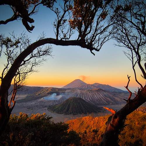 Morning sun greeting Mount Bromo