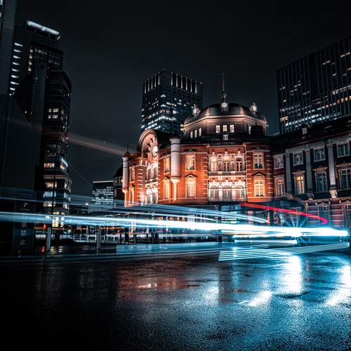 Midnight Rain Over Tokyo Station