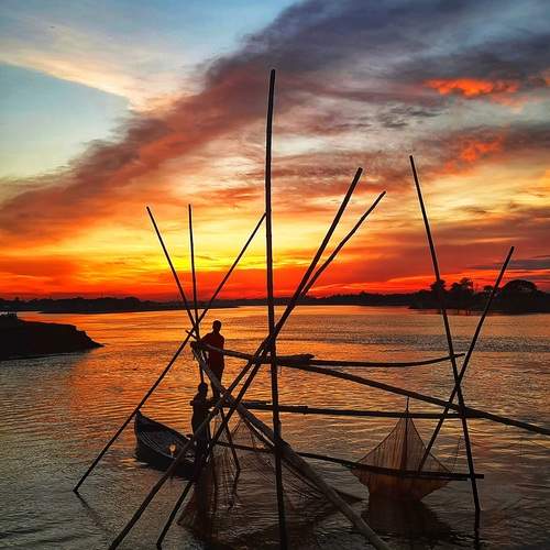 Fishing at sunset