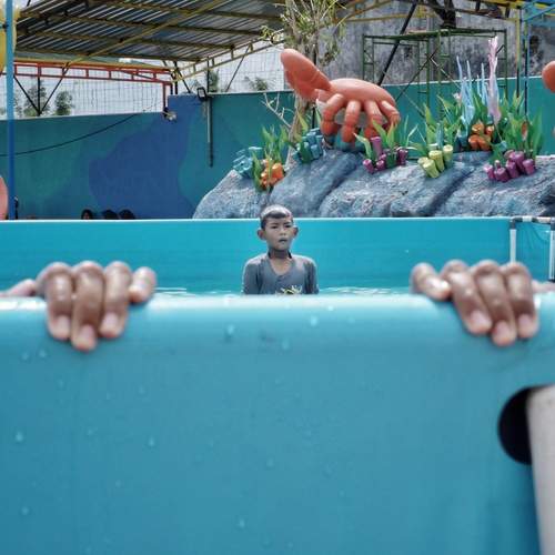 bathing in the pool