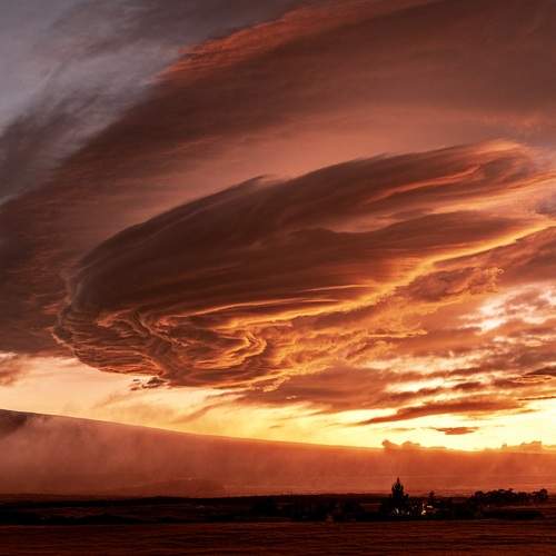 Lenticular clouds at sunset