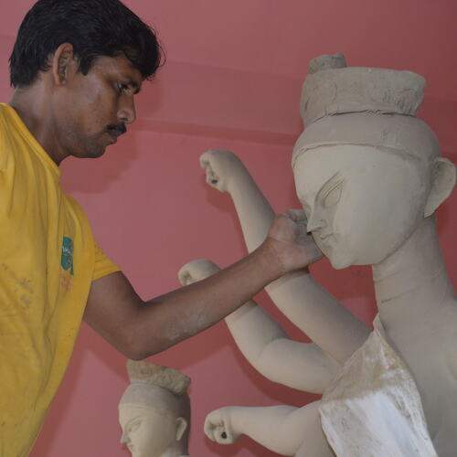 Painting work of Durga idol begins