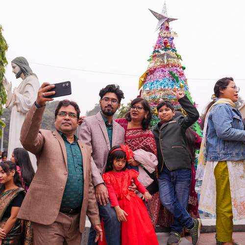 A family celebrating Christmas