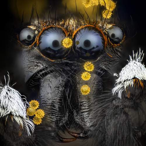 Jumping spider and pollen