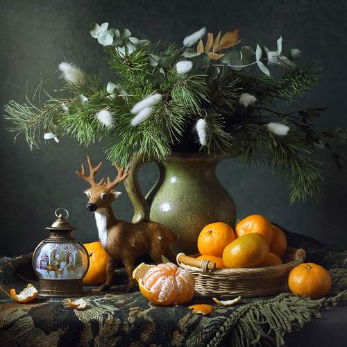 Зимний букет и мандарины