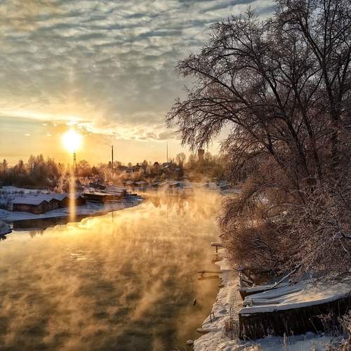 River steam in winter