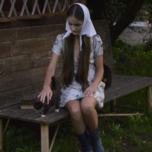 Village girl and cat