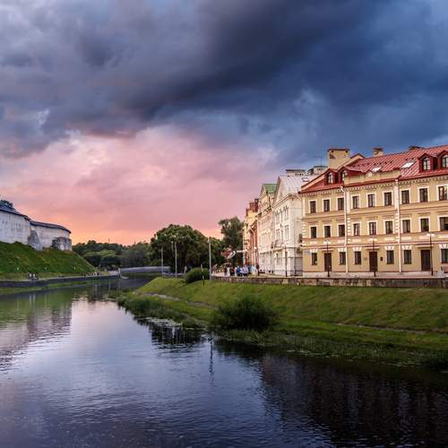 Pskova river at sunset