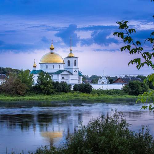 Russian Orthodox Cathedral on the bank of river