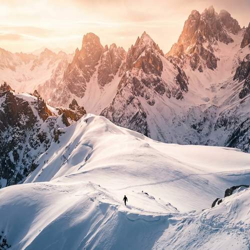 A path through snow-capped peaks