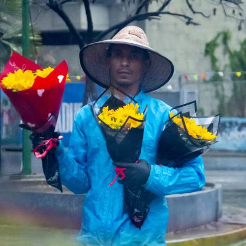 In the middle of the street