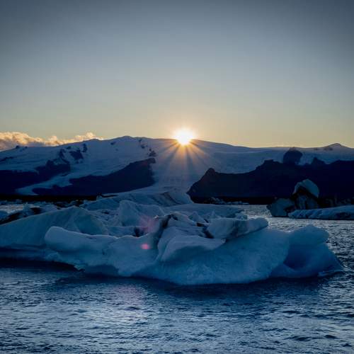 Setting sun kisses the land of glacier