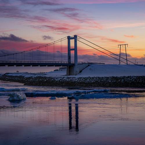 A bridge in Iceland at sunset