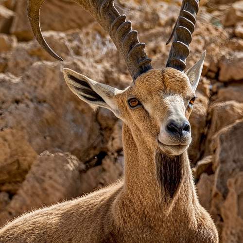 The Yemeni ibex stands proudly among the rocks