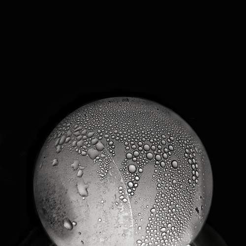 Light Bulb Covered in Condensation Droplets Black Background