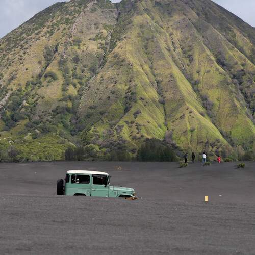 In front of the volcano