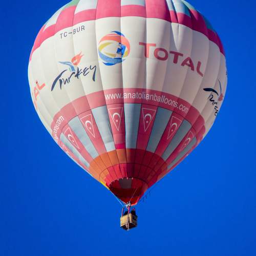 Hot air balloon against a blue sky