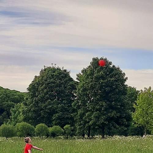 А шарик летит... Летит высоко... А он ... нет, не голубой, как в песне., красный...